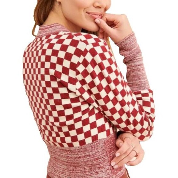 Find Me Now Presley Checkerboard Harlequin Puff Sleeve Cropped Cardigan M - Picture 12 of 14
